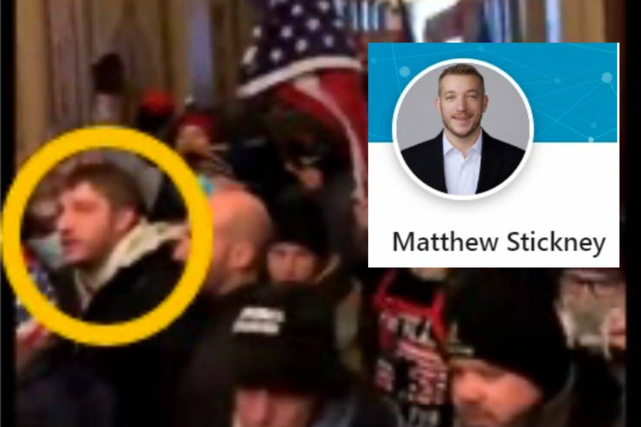 Matthew Stickney's LinkedIn profile overlayed an Instagram story depicting Stickney inside the United States Capitol building on January 6, 2021 in Washington, D.C.. (U.S. Attorney’s Office for the District of Columbia)