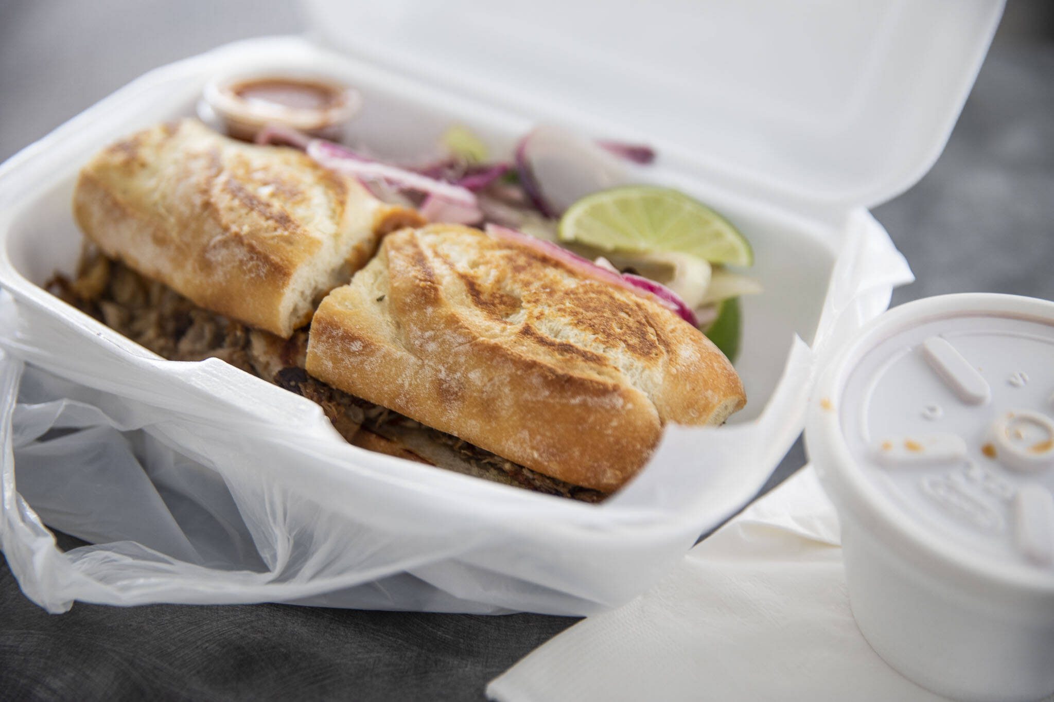 The torta ahogada at La Terraza in Lynnwood. (Olivia Vanni / The Herald)