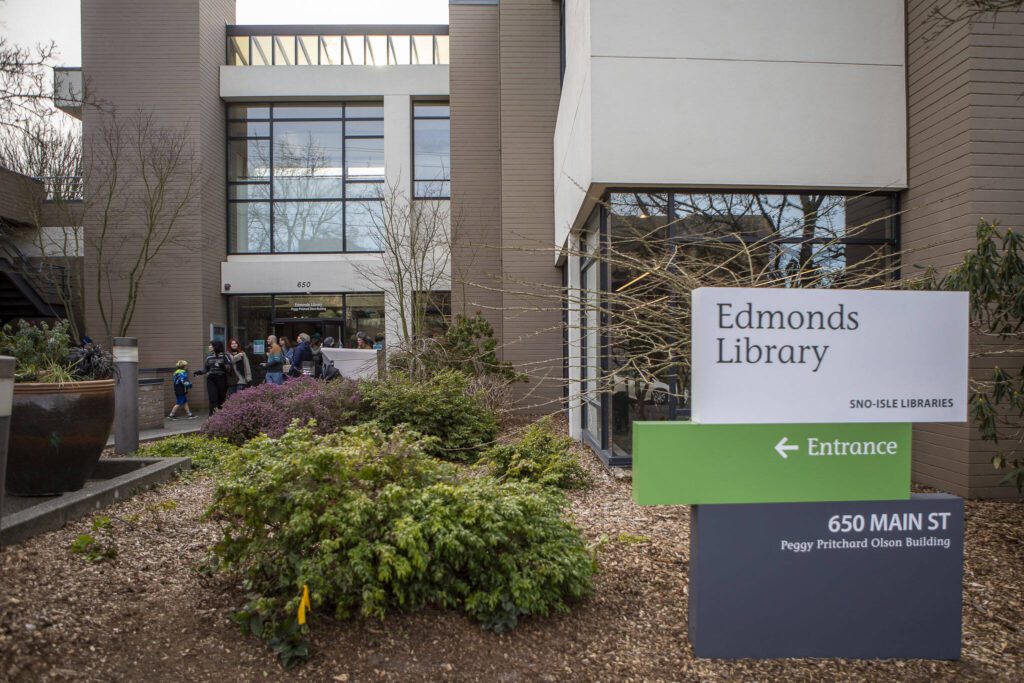The Edmonds Library in Edmonds, Washington on Saturday, Jan. 13, 2024. (Annie Barker / The Herald)

