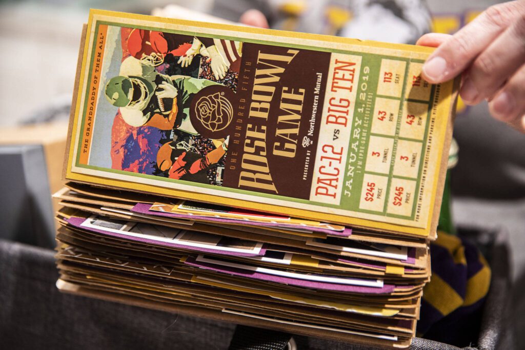 Andrea Ancich’s Rose Bowl ticket from her scrapbook. (Olivia Vanni / The Herald)
