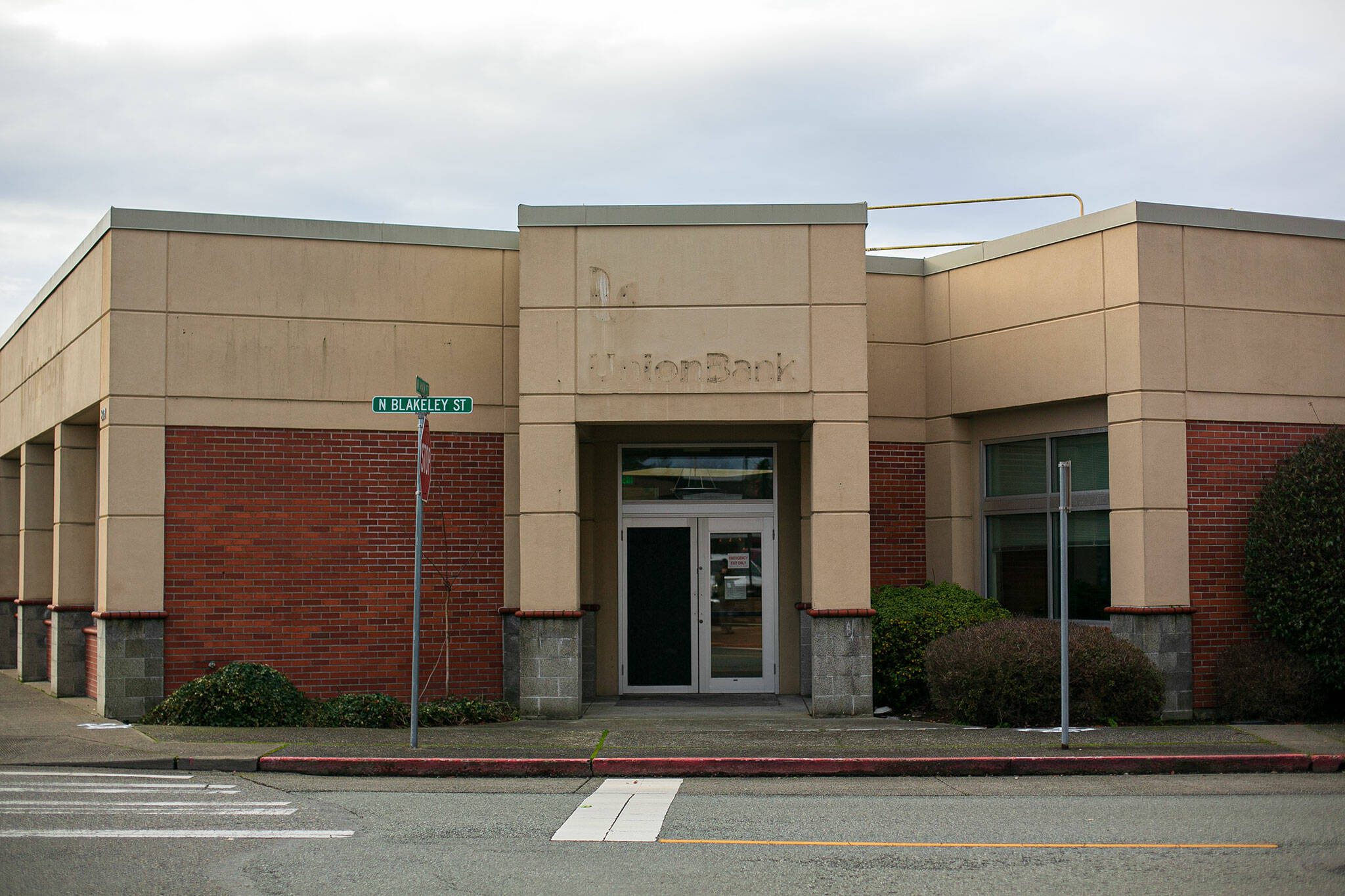 The Union Bank building is vacant on Wednesday, Jan. 3, 2024, in downtown Monroe, Washington. (Ryan Berry / The Herald)