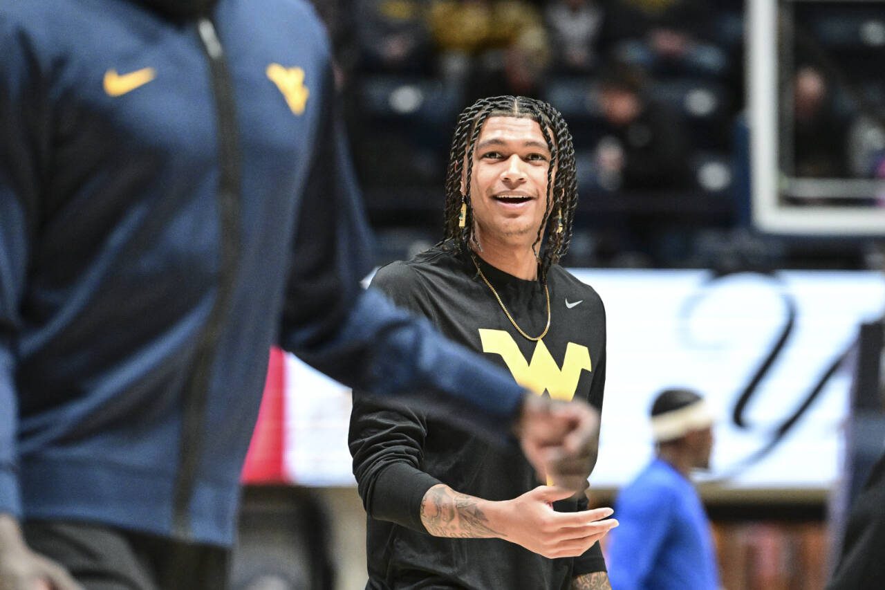 West Virginia guard RaeQuan Battle, a Marysville Pilchuck High School graduate. (William Wotring/The Dominion-Post via AP)