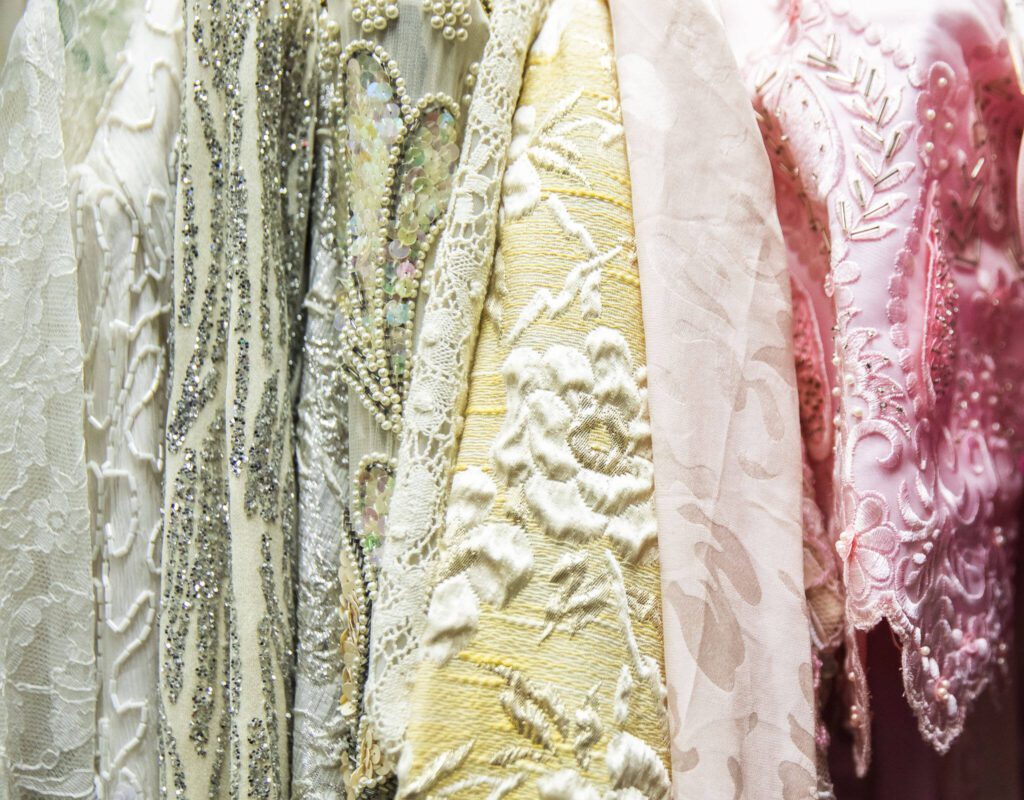A variety of beaded and silk clothing in the binate collective at Melrose and Vine Collective on Friday, Jan. 5, 2024 in Everett, Washington. (Olivia Vanni / The Herald)
