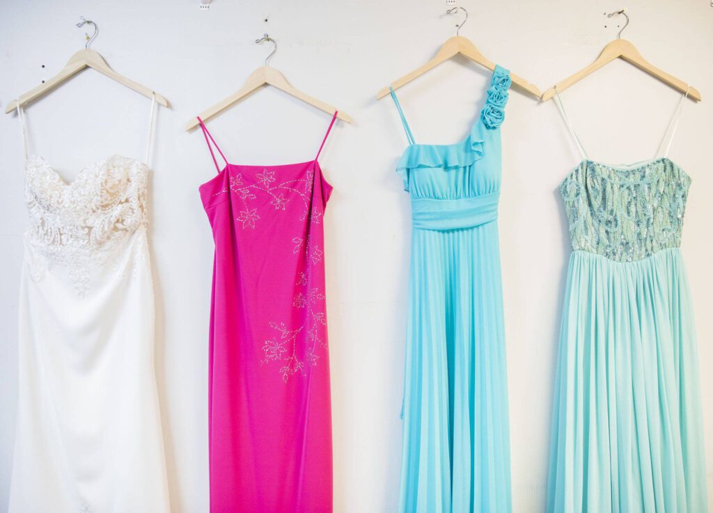 A selection of dresses available at Melrose and Vine Collective on Friday, Jan. 5, 2024 in Everett, Washington. (Olivia Vanni / The Herald)
