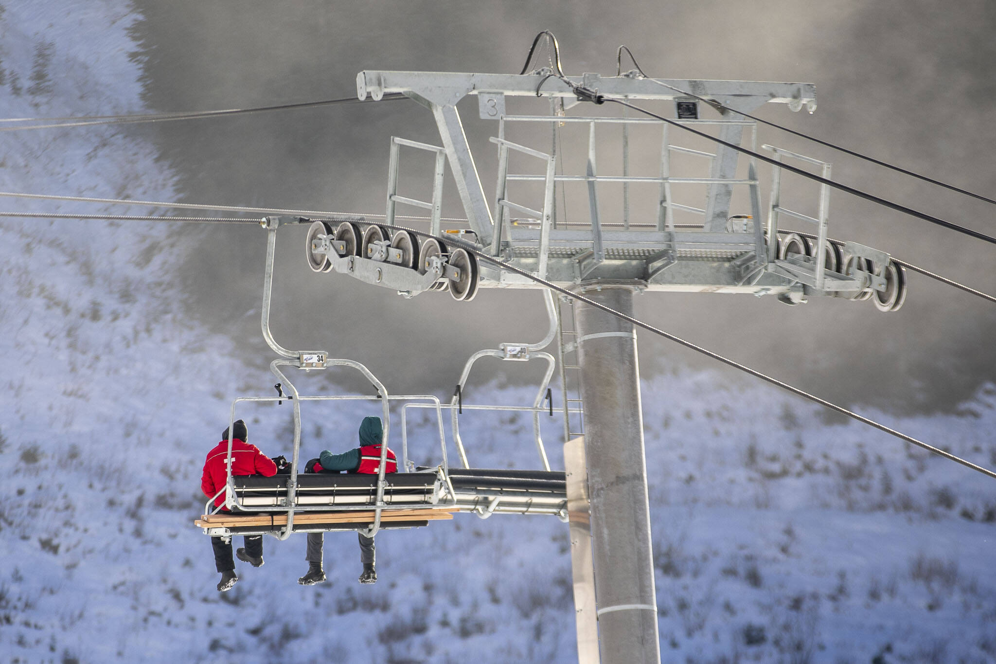 Team members prep for the upcoming ski season at Stevens Pass Resort in Skykomish, Washington on Wednesday, Nov. 29, 2023.  (Annie Barker / The Herald)
