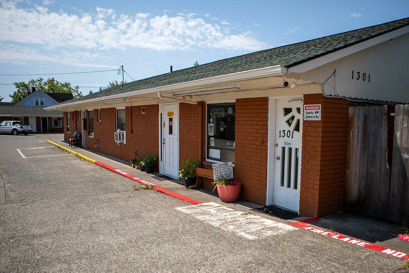 The Waits Motel in Everett, Washington on Wednesday, June 21, 2023. The motel is under new managership. (Annie Barker / The Herald)