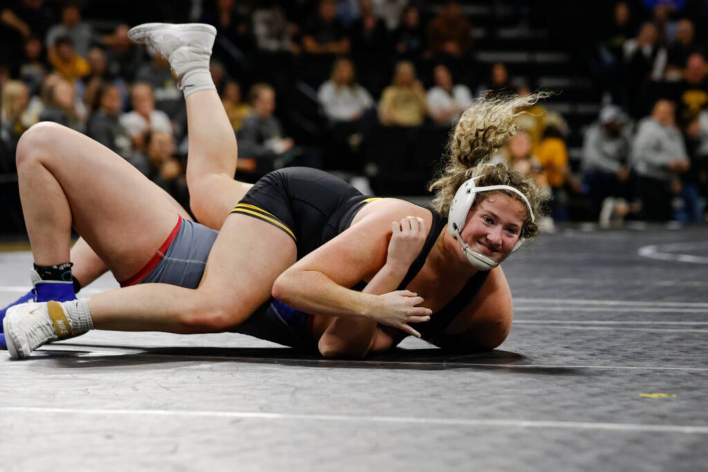 Alivia White, a Marysville Pilchuck High School grad and current University of Iowa women’s wrestler, during the Trailblazer Duals on Nov. 11, 2023, at Carver-Hawkeye Arena in Iowa City, Iowa. (Anna Moore/ hawkeyesports.com)
