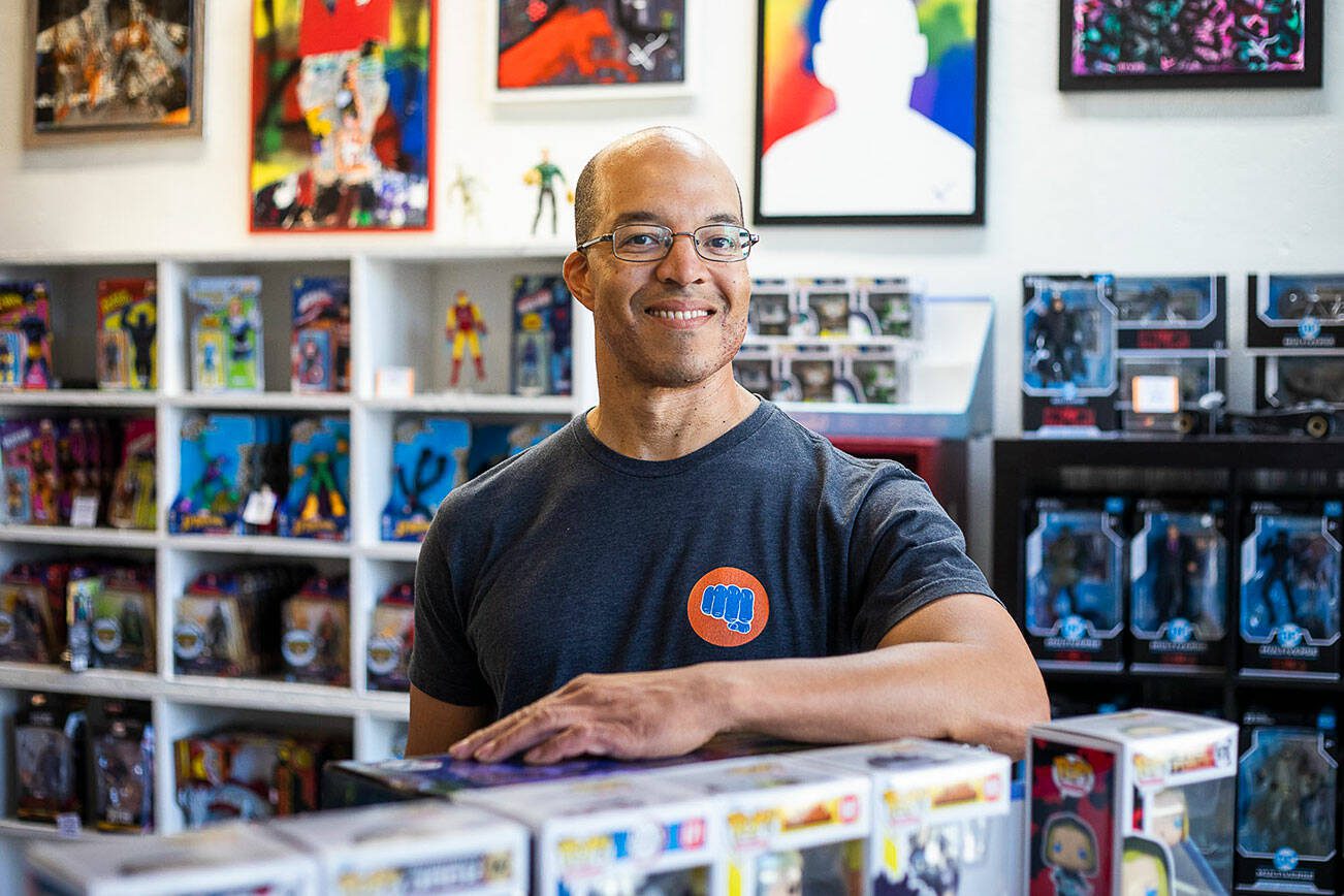 MyMyToyStore.com owner Tom Harrison at his brick and mortar storefront on Tuesday, Sept. 6, 2022 in Everett, Washington. (Olivia Vanni / The Herald)