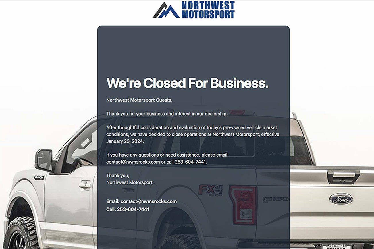 A screenshot of Northwest Motorsport's website featuring a message announcing the business' closure.