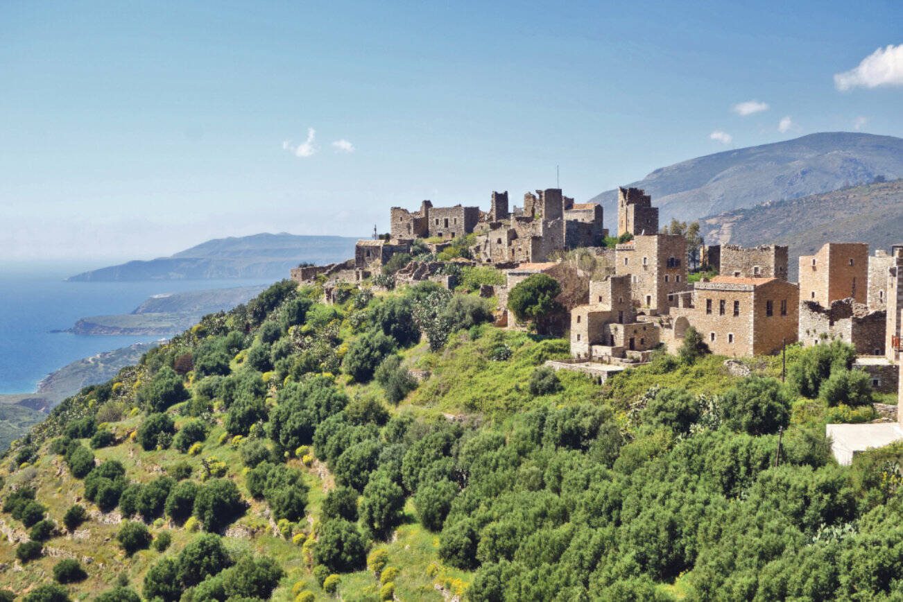 In a far-off corner of the Peloponnese, clan wars left the hill town of Vathia in ruins. (Rick Steves / Rick Steves' Europe)