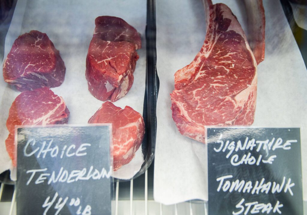 All beef sold at Earth and Ocean is dry-aged for at least 28 days. (Olivia Vanni / The Herald)
