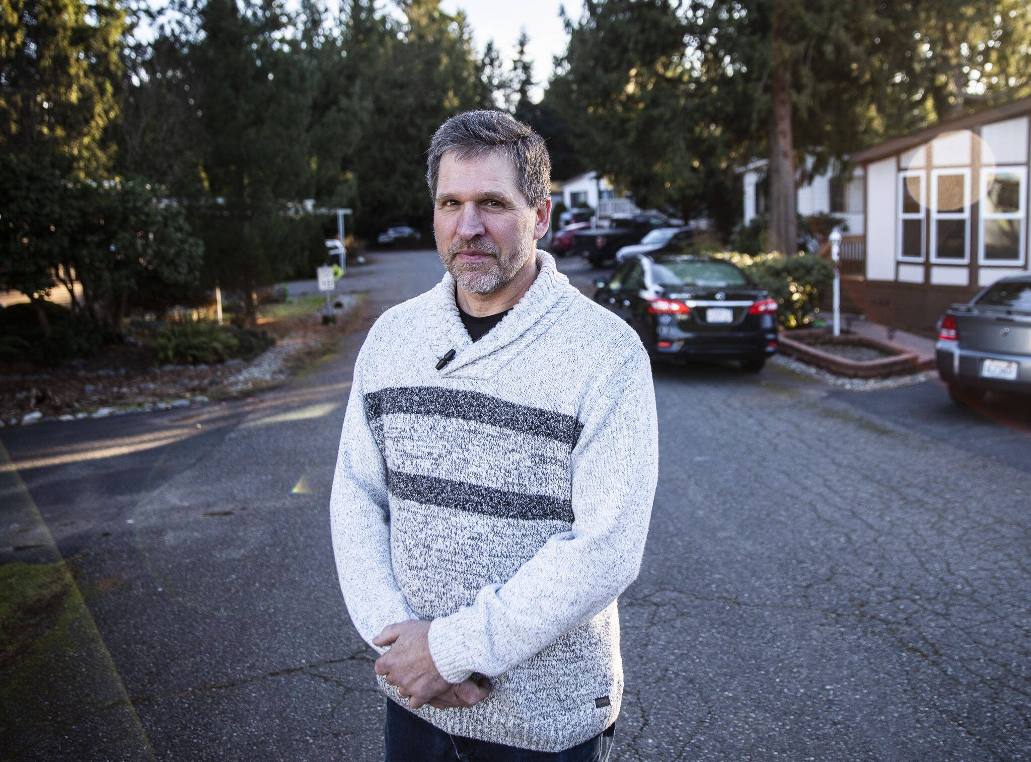 Ken Florczak, president of the five-member board at Sherwood Village Mobile Home community on Tuesday, Feb. 13, 2024 in Mill Creek, Washington. (Olivia Vanni / The Herald)