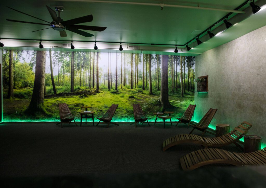 A relaxation area in the lounge at Banya, a day spa in Everett. (Olivia Vanni / The Herald)
