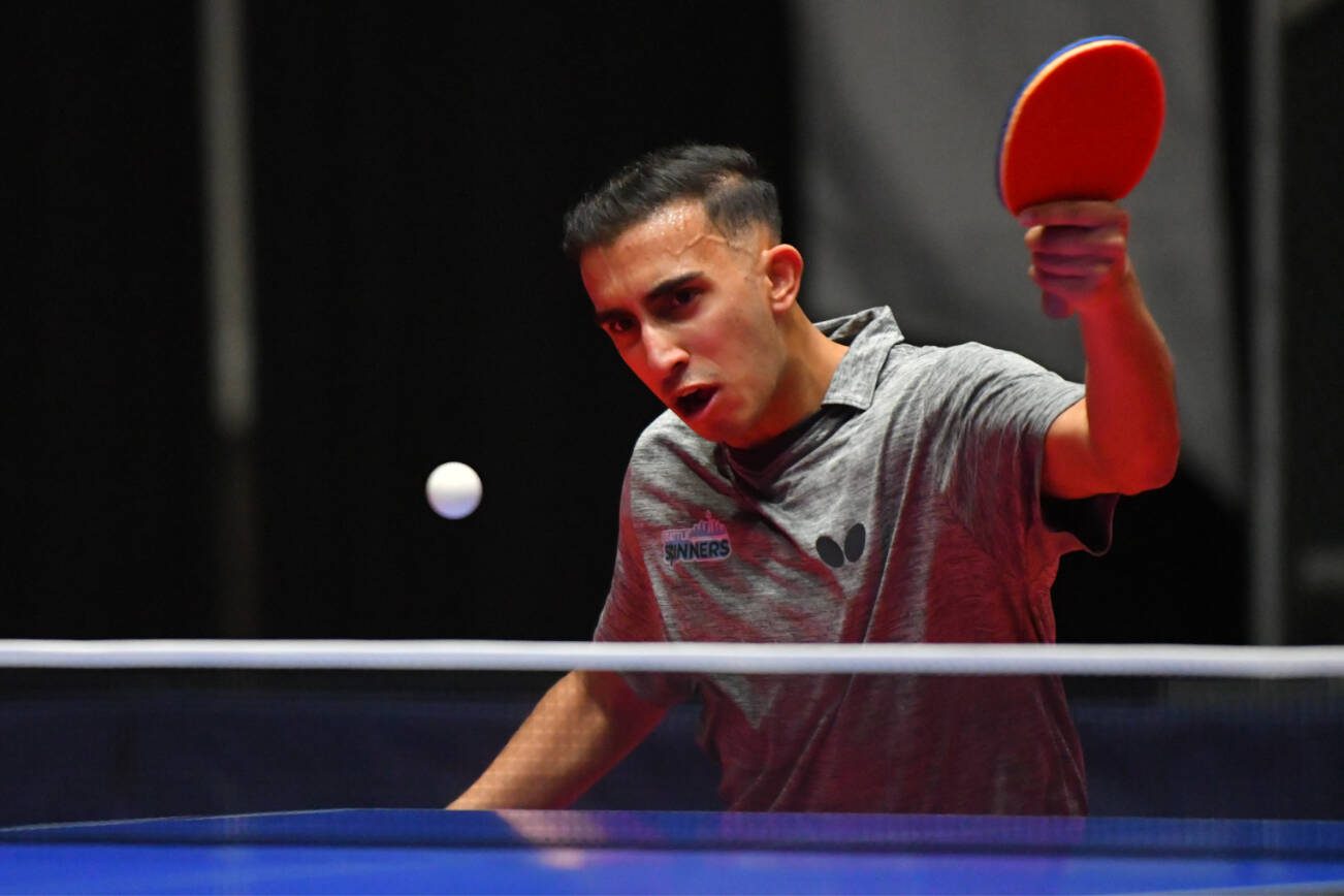 Nikhil Kumar of the Seattle Spinners in action during a Major League Table Tennis event. (Major League Table Tennis)