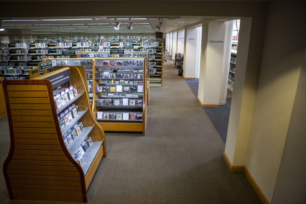 Inside the Main Everett Library on Tuesday, Feb. 13, 2024 in Everett, Washington. (Annie Barker / The Herald)
