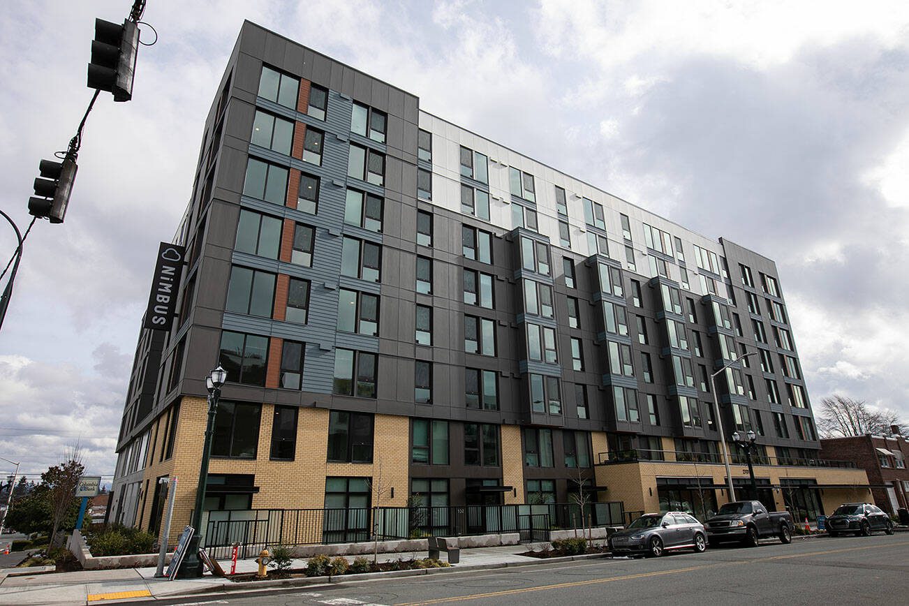 The Nimbus Apartments are pictured on Wednesday, March 1, 2023, in downtown Everett, Washington. (Ryan Berry / The Herald)