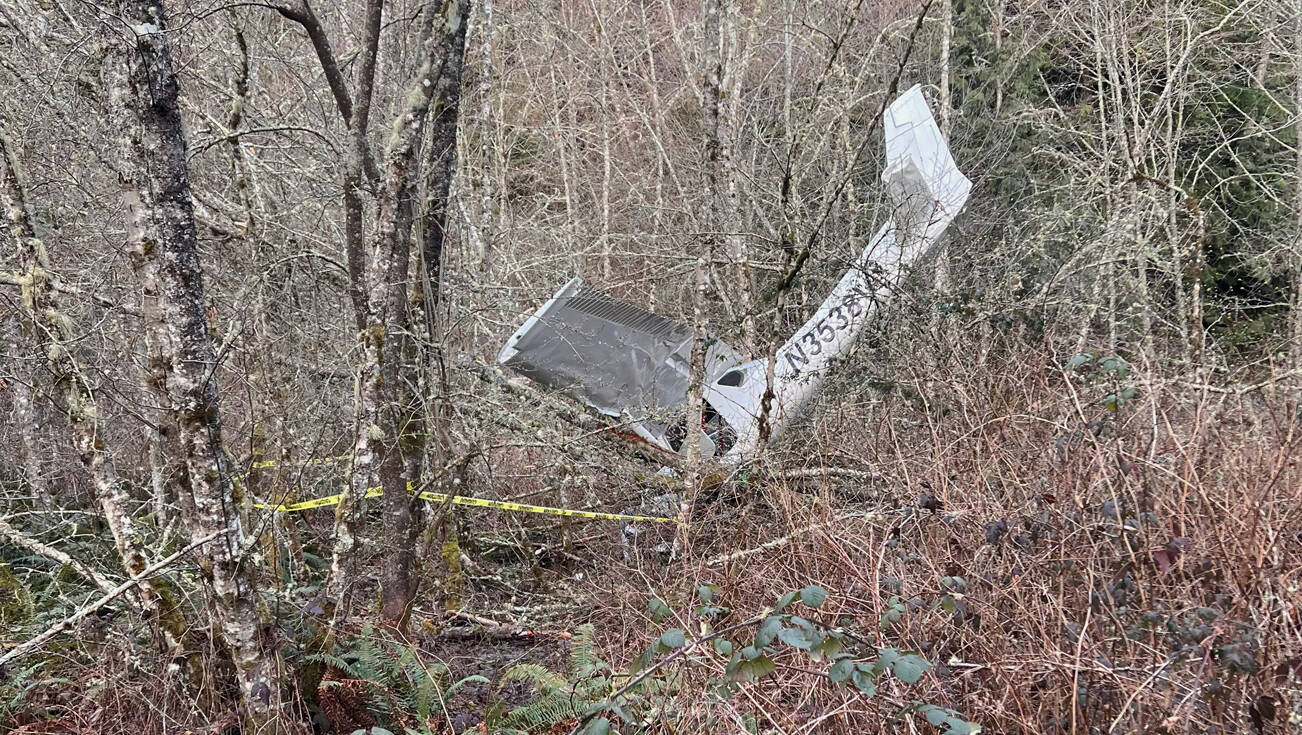 A Cessna 150 crashed north of Paine Field on Friday evening, Feb. 16, 2024, in Mukilteo, Washington. The pilot survived without serious injury. (Courtesy of Richard Newman.)