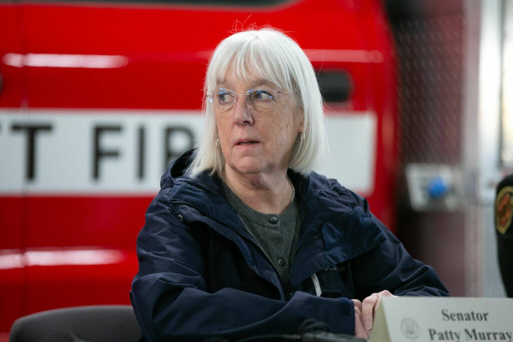 Sen. Patty Murray attends a meeting at the Everett Fire Department’s Station 1 on Thursday, Feb. 22, 2024, in Everett, Washington. (Ryan Berry / The Herald)
