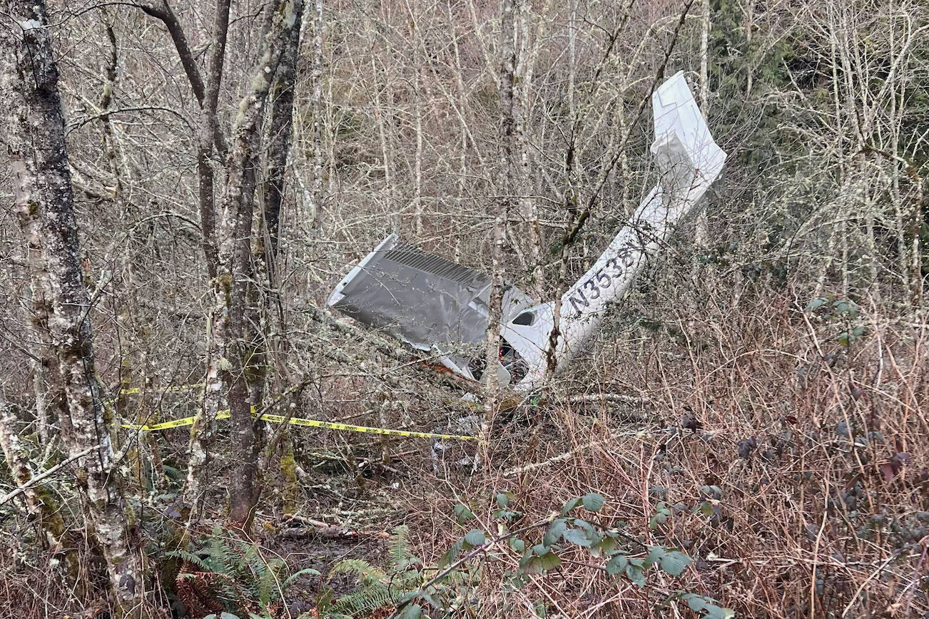 A Cessna 150 crashed north of Paine Field on Friday evening, Feb. 16, 2024, in Mukilteo, Washington. The pilot survived without serious injury. (Courtesy of Richard Newman.)
