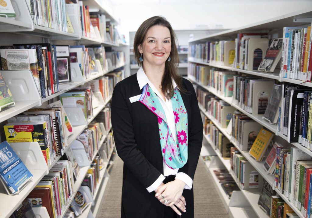 Darrington Library Manager Asheley Bryson at the library on Monday, March 4, 2024 in Darrington, Washington. (Olivia Vanni / The Herald)
