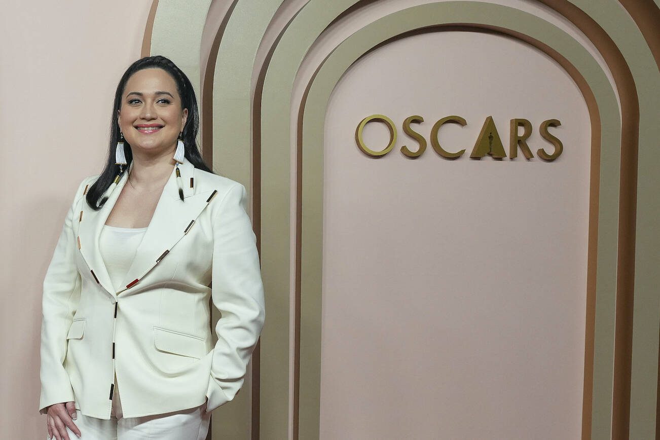 Lily Gladstone arrives at the 96th Academy Awards Oscar nominees luncheon on Monday, Feb. 12, 2024, at the Beverly Hilton Hotel in Beverly Hills, Calif. Gladstone is a 2004 Mountlake Terrace graduate. (Photo by Jordan Strauss/Invision/AP)