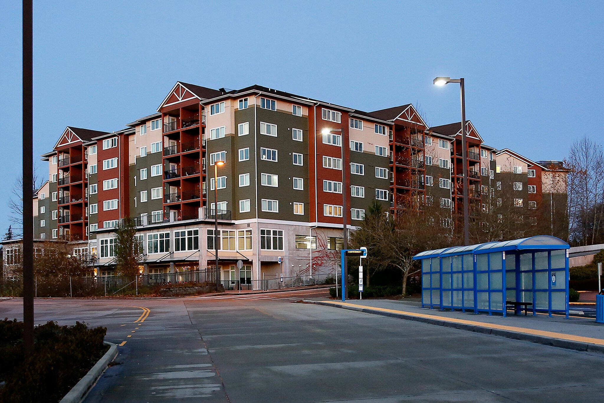 Urban Center Apartments in Lynnwood is an example of housing faround the incoming light rail stations. (Kevin Clark / The Herald)