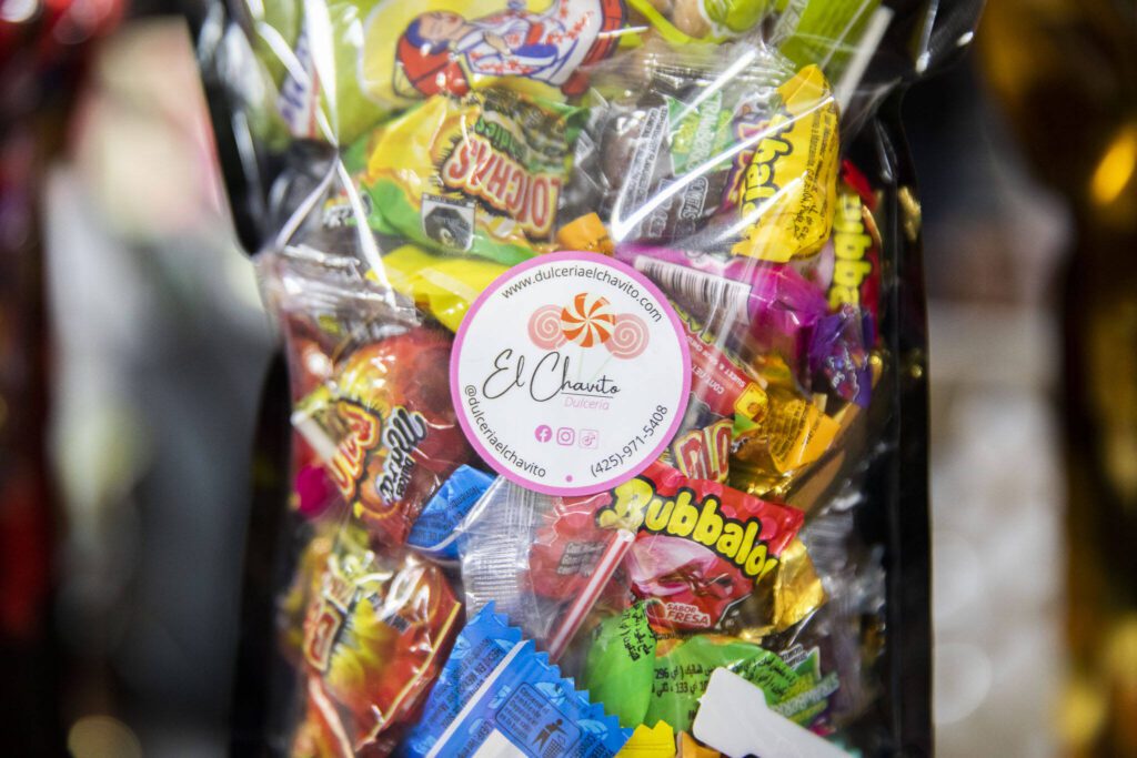 A bag of mixed treats from Dulceria El Chavito on Wednesday, Feb. 14, 2024 in Lynnwood, Washington. (Olivia Vanni / The Herald)
