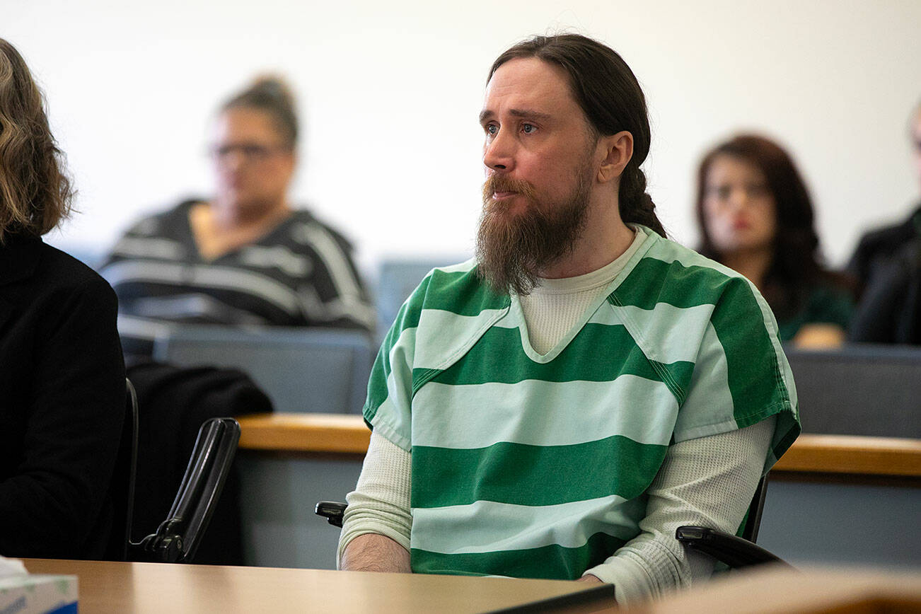 Ian Bramel-Allen enters a guilty plea to second-degree murder during a plea and sentencing hearing on Wednesday, March 6, 2024, at Snohomish County Superior Court in Everett, Washington. (Ryan Berry / The Herald)