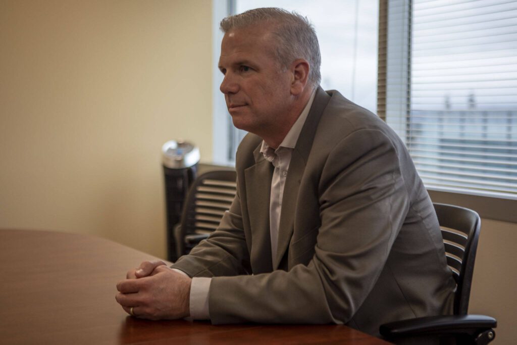 Snohomish County Prosecutor Jason Cummings in an interview with The Daily Herald in Everett, Washington on Monday, May 1, 2023. (Annie Barker / The Herald)
