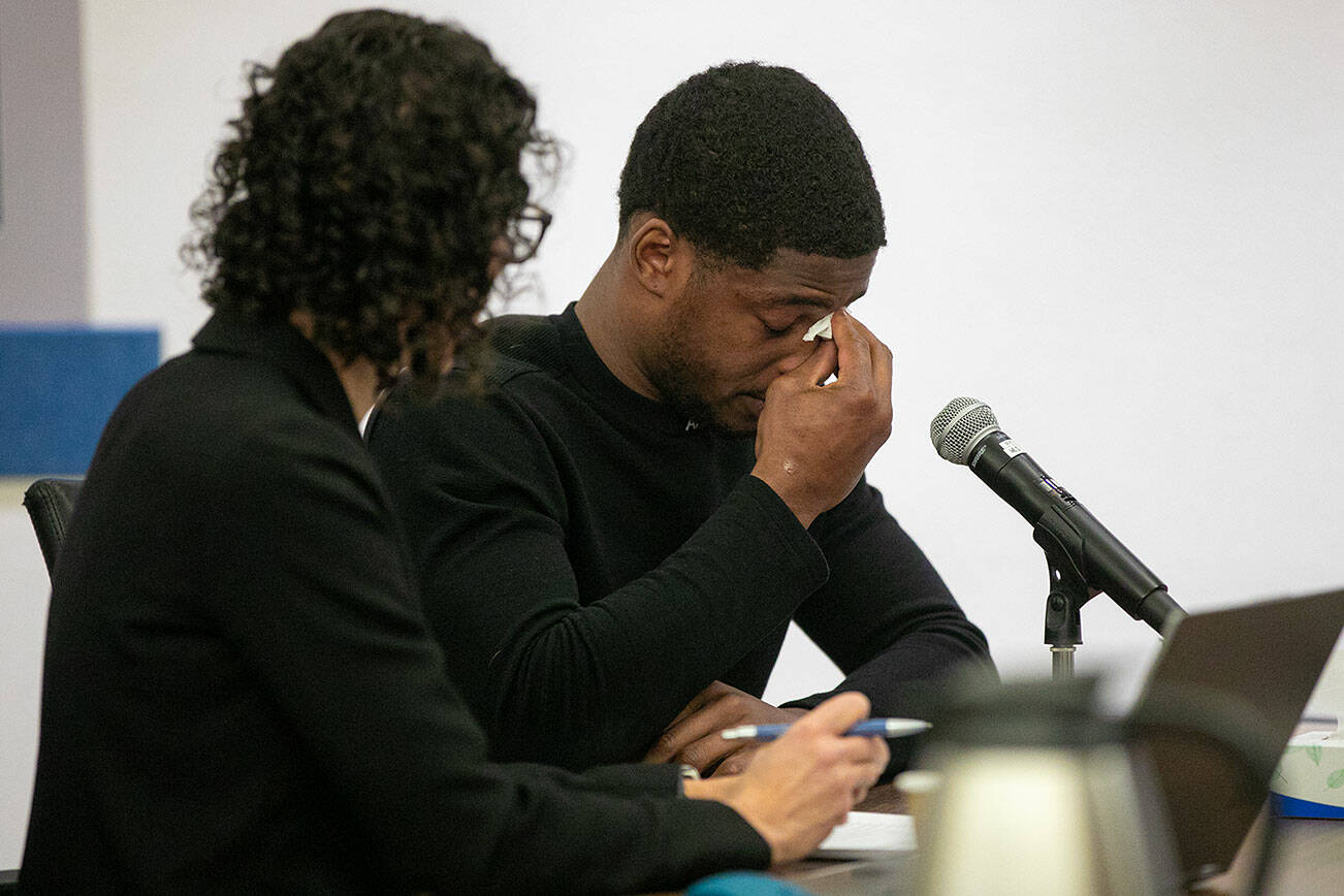 Ashton Dedmon appears in court during his sentencing hearing on Tuesday, March 5, 2024, at Snohomish County Superior Court in Everett, Washington. (Ryan Berry / The Herald)