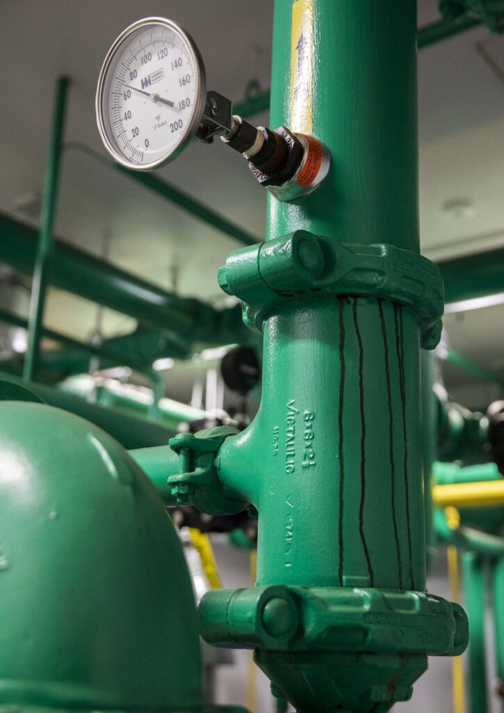 A boiler at Lakewood Elementary School that is in need of repairs on Tuesday, March 19, 2024 in Marysville, Washington. (Olivia Vanni / The Herald)
