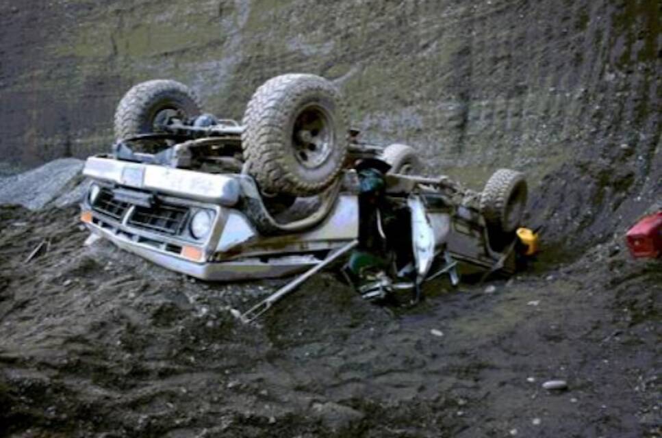 Danny Simpson’s 1977 Ford F-250 truck after crashing into a gravel pit owned by his parents. (Photo provided in court documents)