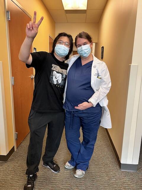 Alana Curatola with her medical scribe Kevin Nguyen on last day of work prior to maternity leave on April 2022. (Photo provided by Alana Curatola)