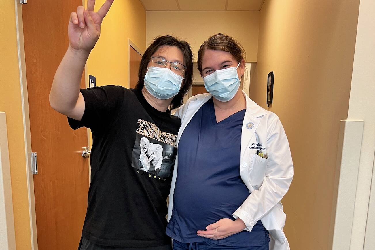 Alana Curatola with her medical scribe Kevin Nguyen on last day of work prior to maternity leave on April 2022. (Photo provided by Alana Curatola)
