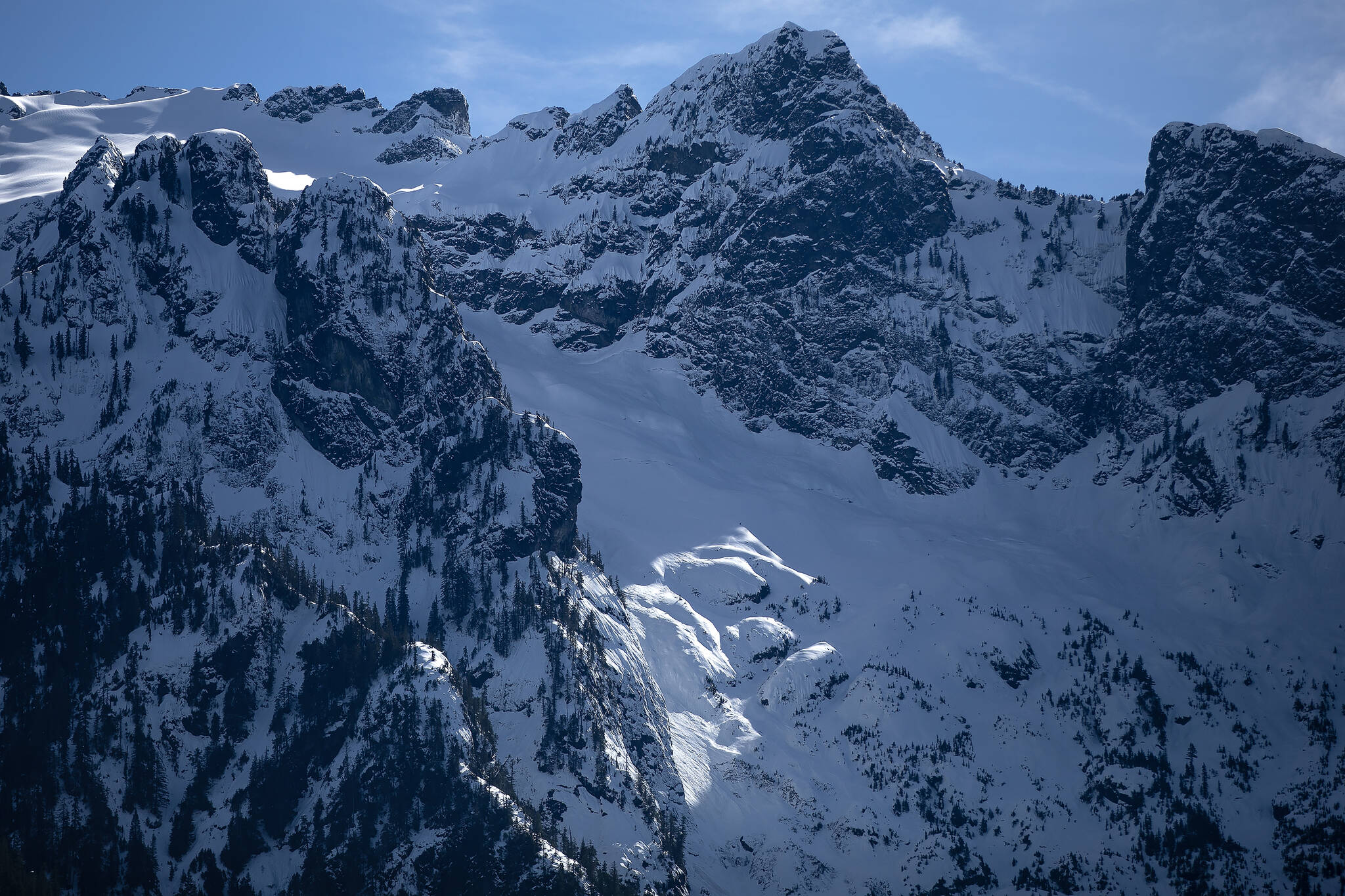 Late winter snowpack is seen on Whitehorse Mountain on Friday, March 15, 2024, near Darrington, Washington. (Ryan Berry / The Herald)