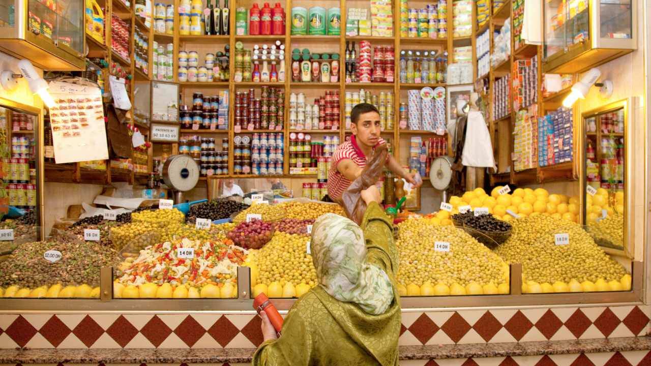 Tangier’s market boasts piles of fruits, veggies, and olives, countless varieties of bread, and nonperishables, like clothing and electronics. (Dominic Arizona Bonuccelli)