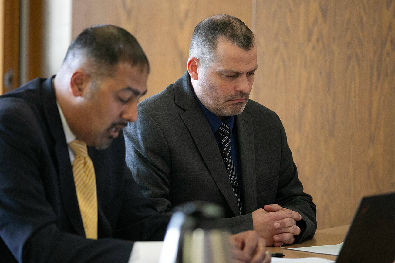 Former Snohomish County sheriff’s deputy Jeremie Zeller appears in court for sentencing on multiple counts of misdemeanor theft Wednesday, March 27, 2024, at Snohomish County Superior Court in Everett, Washington. (Ryan Berry / The Herald)