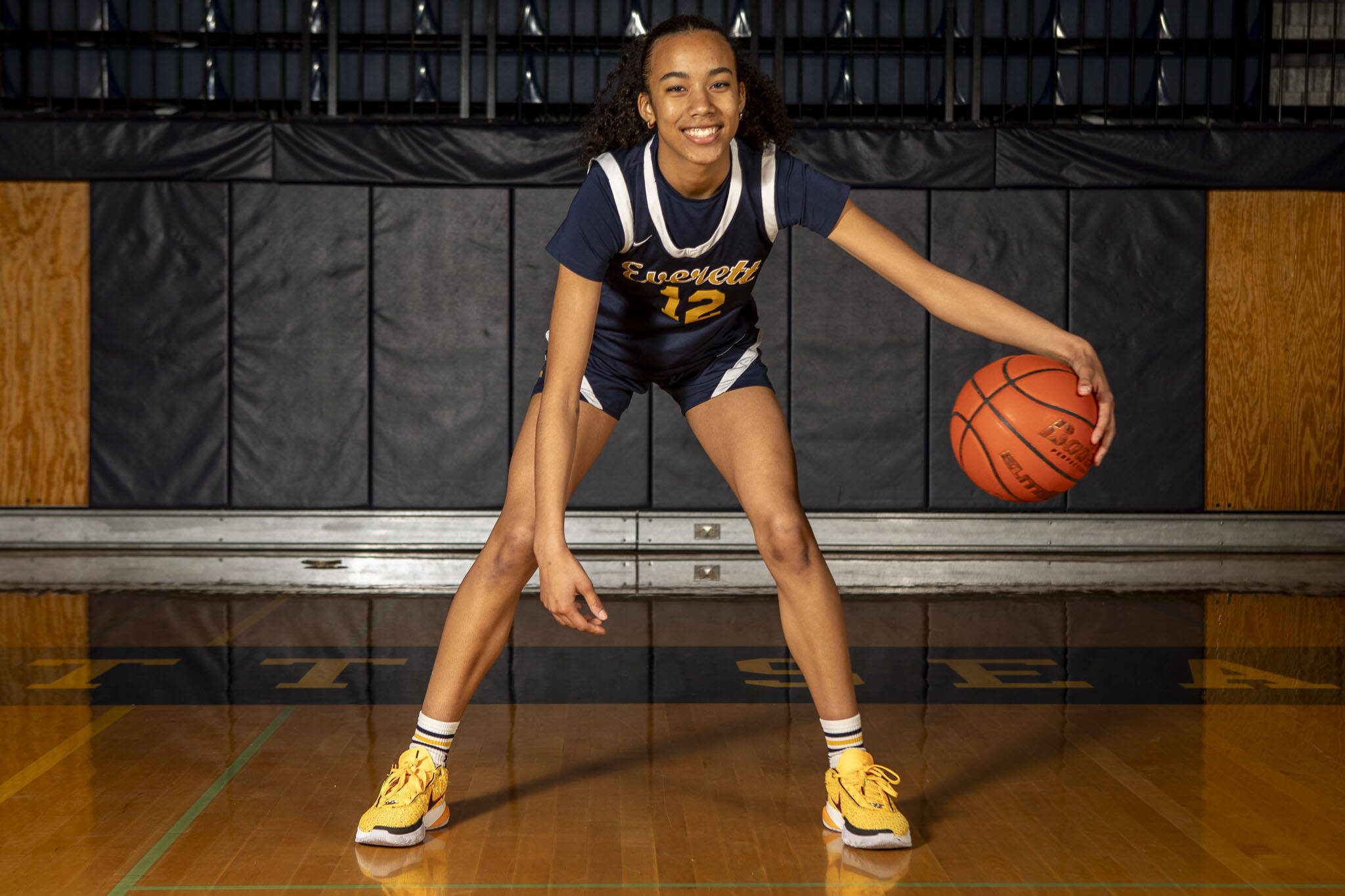 Everett’s Alana Washington poses for a photo at Everett High School on March 24 in Everett. Washington is The Herald’s 2023-24 Girls Basketball Player of the Year. (Annie Barker / The Herald)