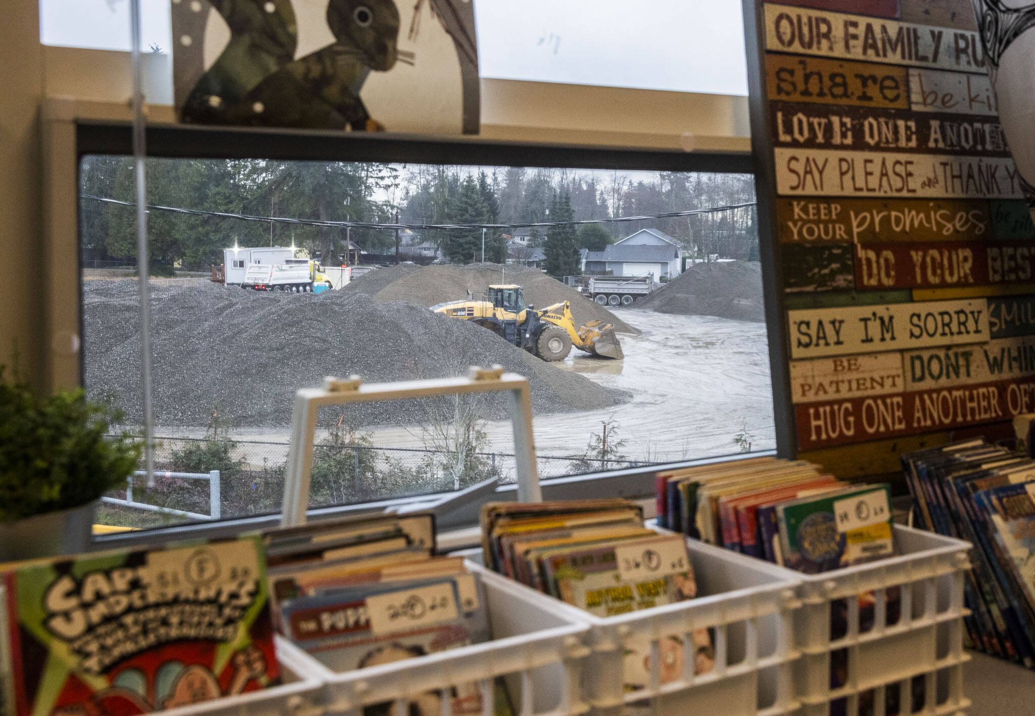 The view of Mountain Loop Mine out the window of a second floor classroom at Fairmount Elementary on Wednesday, Jan. 10, 2024 in Everett, Washington. (Olivia Vanni / The Herald)