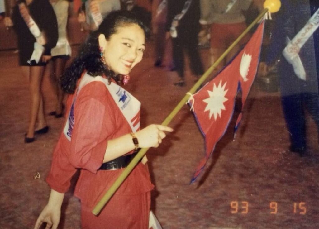 Binita Shrestha at the 1993 World Miss University pageant in traditional Tamang clothing. Tamang is one of 125 ethnic groups in Nepal. (Provided by Binita Shrestha)
