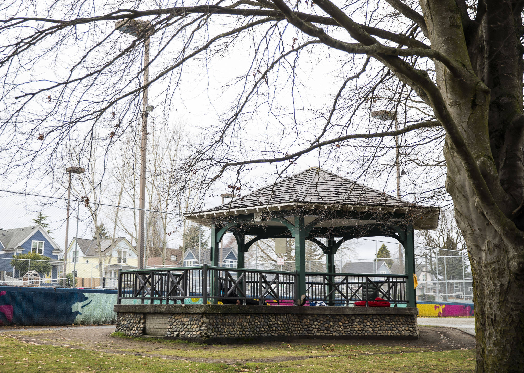 Clark Park gazebo on Thursday, Jan. 25, 2024 in Everett, Washington. (Olivia Vanni / The Herald)