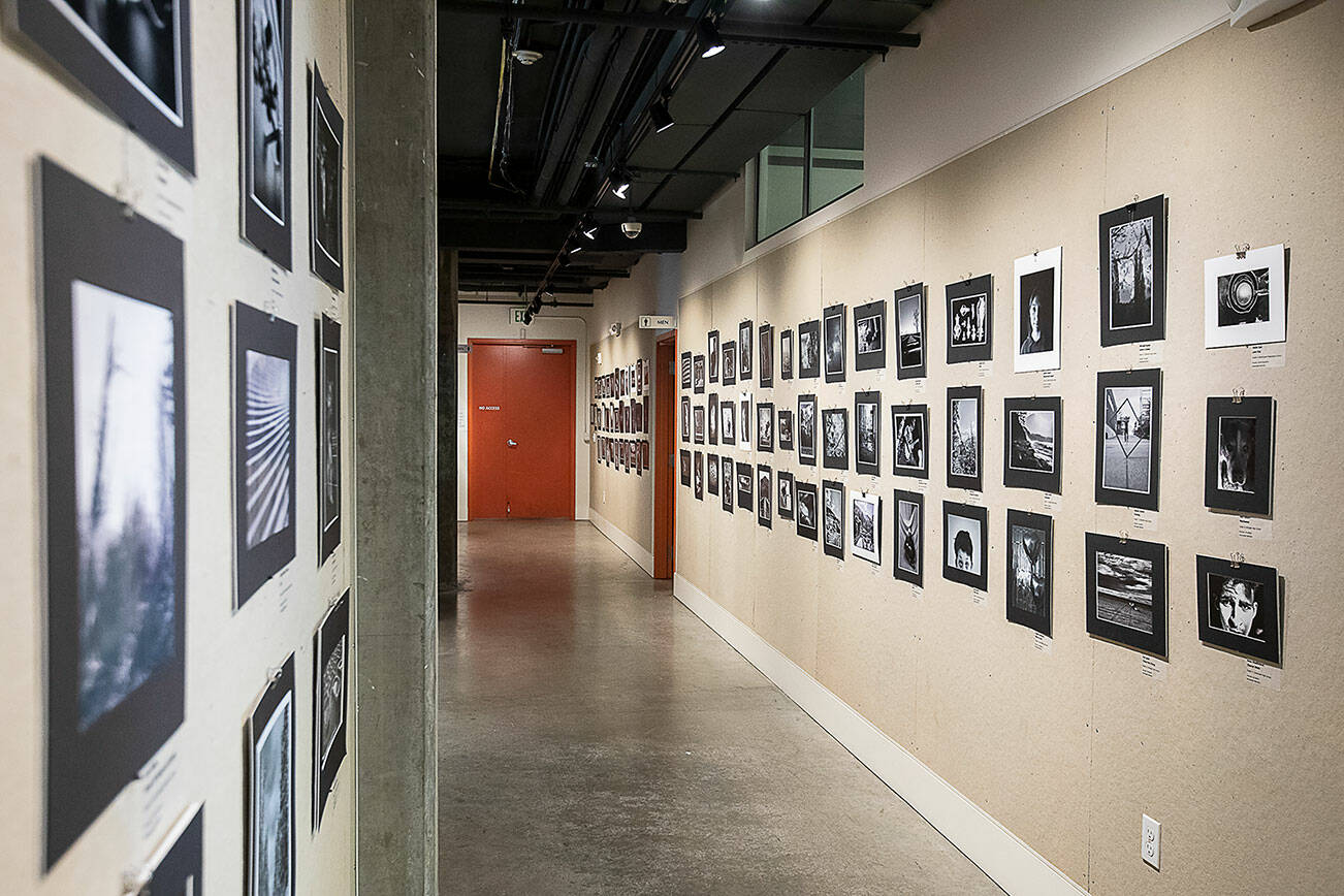 Photographs in the 2024 Annual Black and White Photography Contest on display at the Schack Art Center on Thursday, April 18, 2024 in Everett, Washington. (Olivia Vanni / The Herald)
