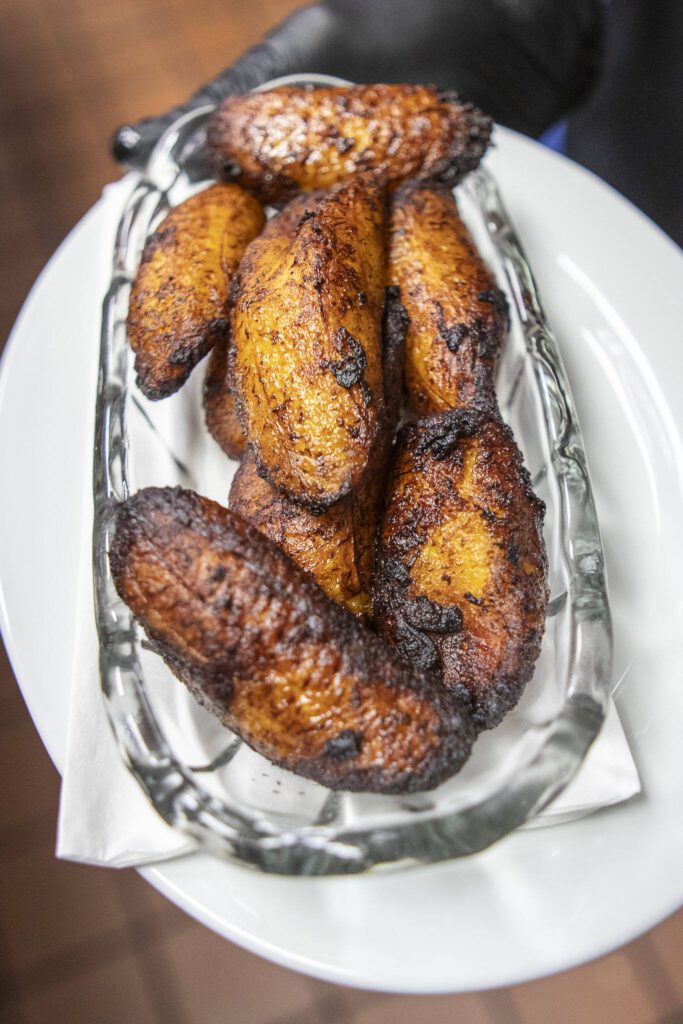 Fried plantain at the African Heritage Restaurant on Saturday, April 6, 2024 in Everett, Washington. (Annie Barker / The Herald)

