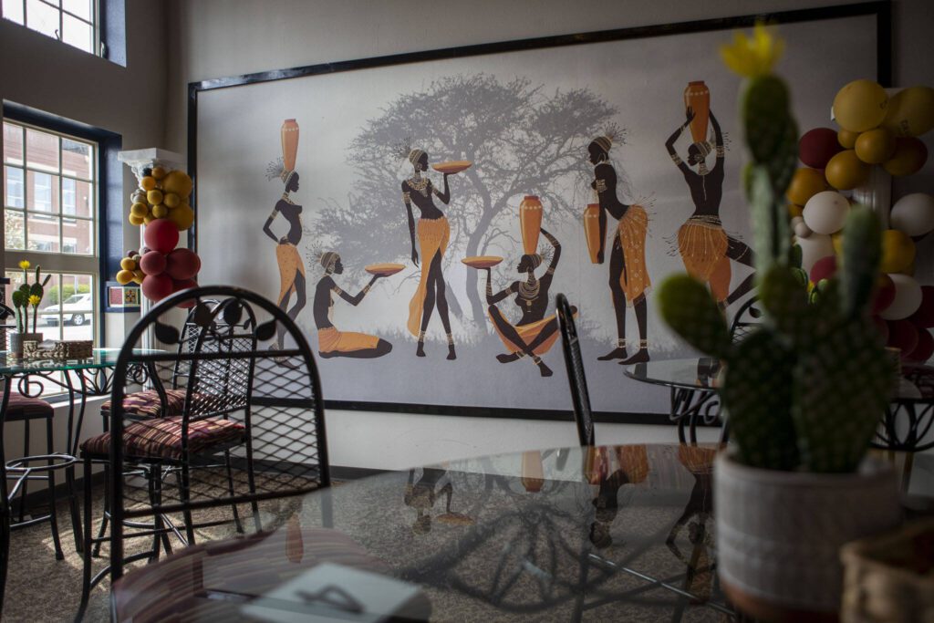 Inside the African Heritage Restaurant on Saturday, April 6, 2024 in Everett, Washington. (Annie Barker / The Herald)
