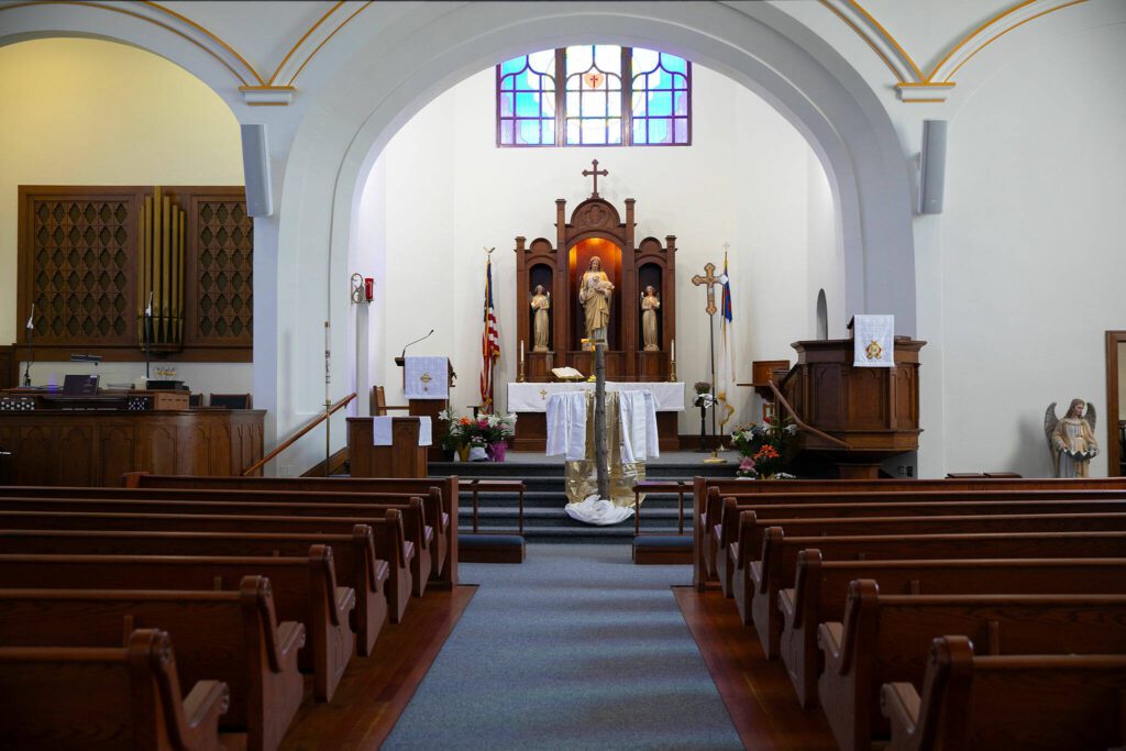 The sanctuary of Zion Lutheran Church is seen on Monday, April 1, 2024, in Snohomish, Washington. (Ryan Berry / The Herald)
