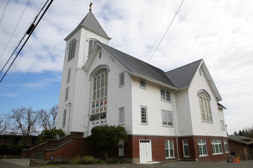 The exterior of Zion Lutheran Church is seen on Monday, April 1, 2024, in Snohomish, Washington. (Ryan Berry / The Herald)
