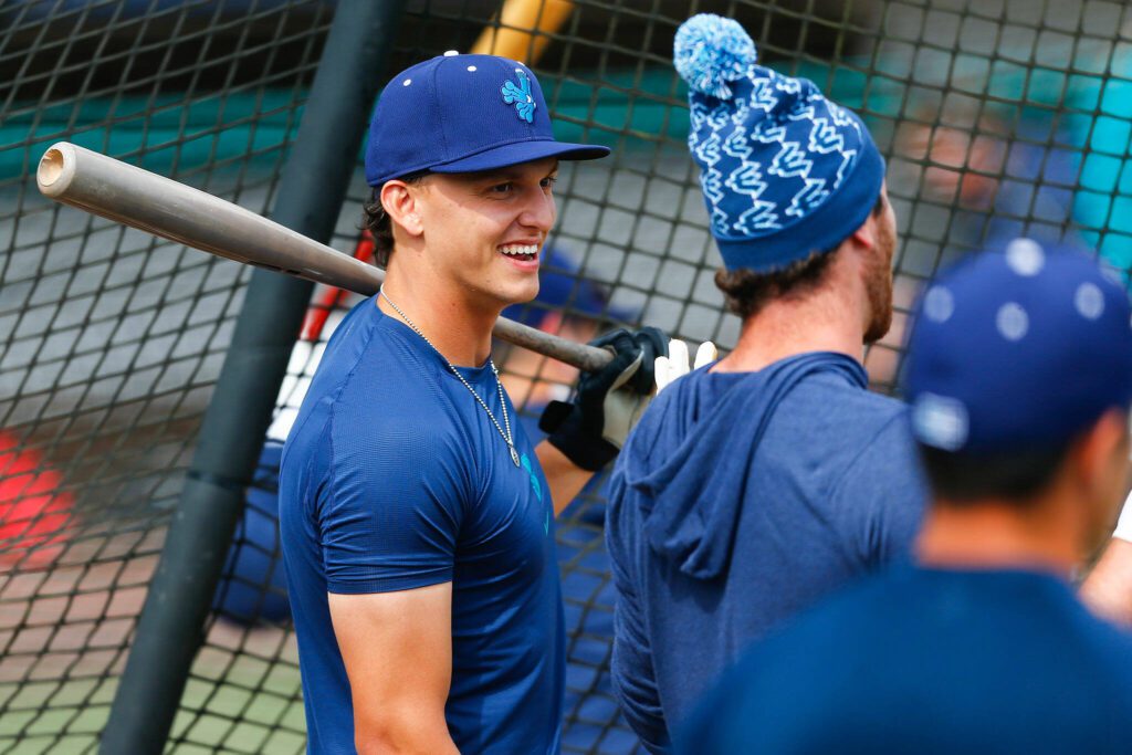 The Everett AquaSox practice Tuesday, April 2, 2024, at Funko Field in Everett, Washington. (Ryan Berry / The Herald)
