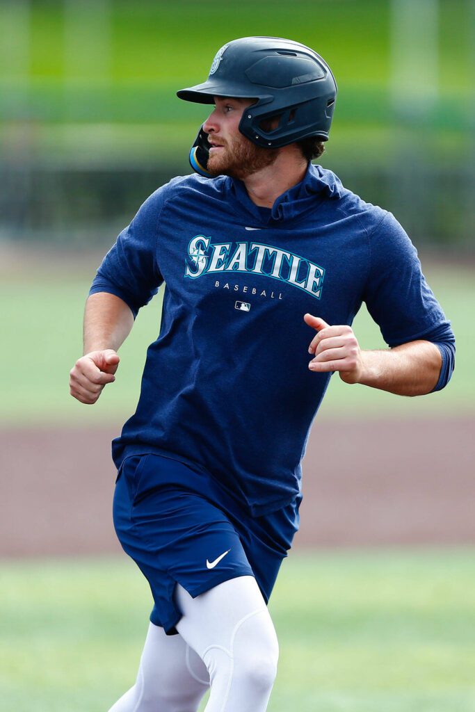 The Everett AquaSox practice Tuesday, April 2, 2024, at Funko Field in Everett, Washington. (Ryan Berry / The Herald)
