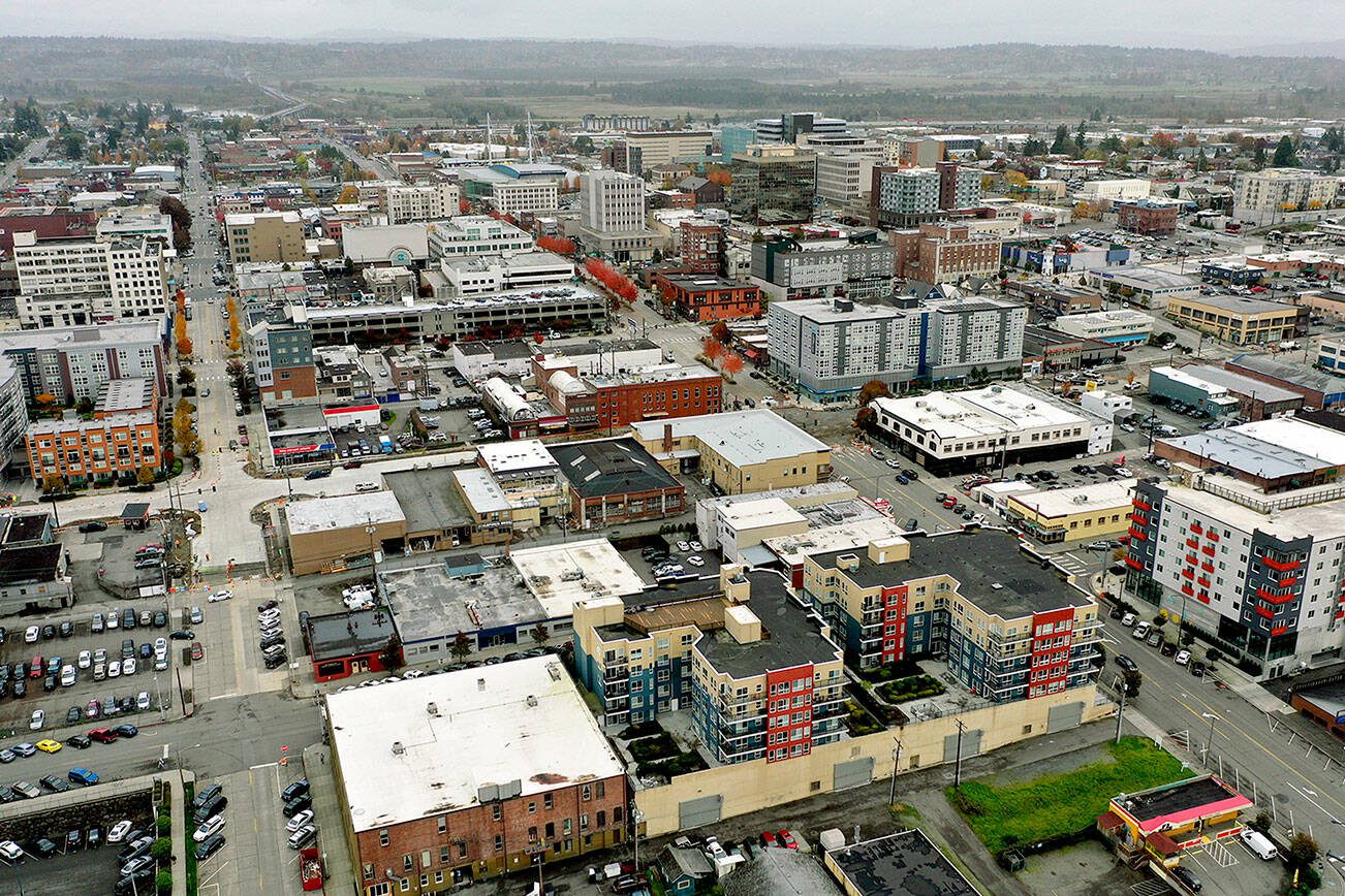 Downtown Everett, looking east-southeast. (Chuck Taylor / The Herald) 20191022