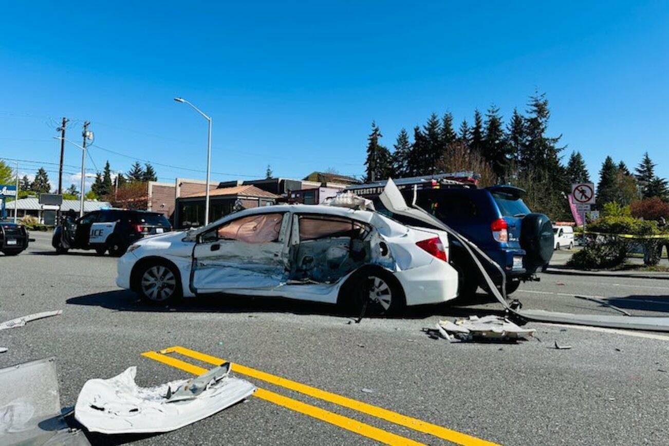 Everett Fire Department and Everett Police on scene of a multiple vehicle collision with injuries in the 1400 block of 41st Street. (Photo provided by Everett Fire Department)